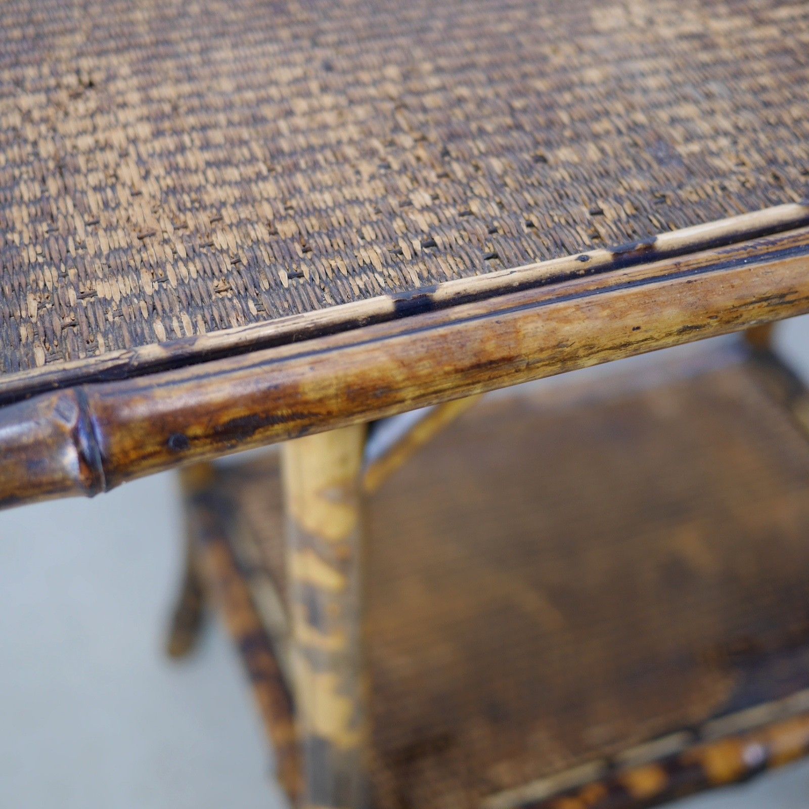 Furniture Large Antique Bamboo Two Tier Side Occasional Table Plant Stand Rattan #103104 photo