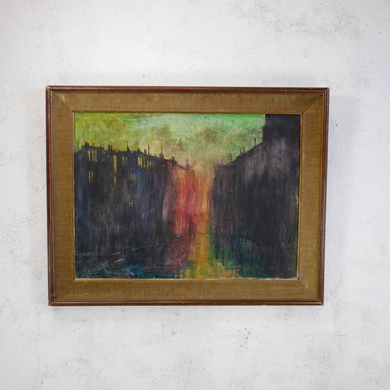 Ex Large Vintage Mid Century Abstract Oil Painting Art Framed Velvet #103136 photo furniture