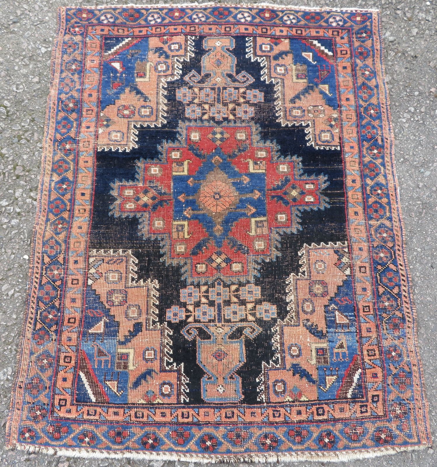 Antique Distressed Rug. 116cm X 92cm.