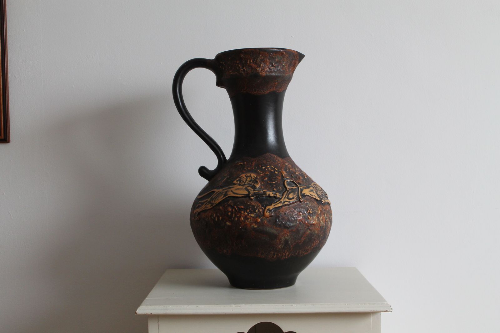 Large West German  Mid Century, Circa 1970, Fat Lava Ceramic Ewer By Walter Gerhardt photo vintage