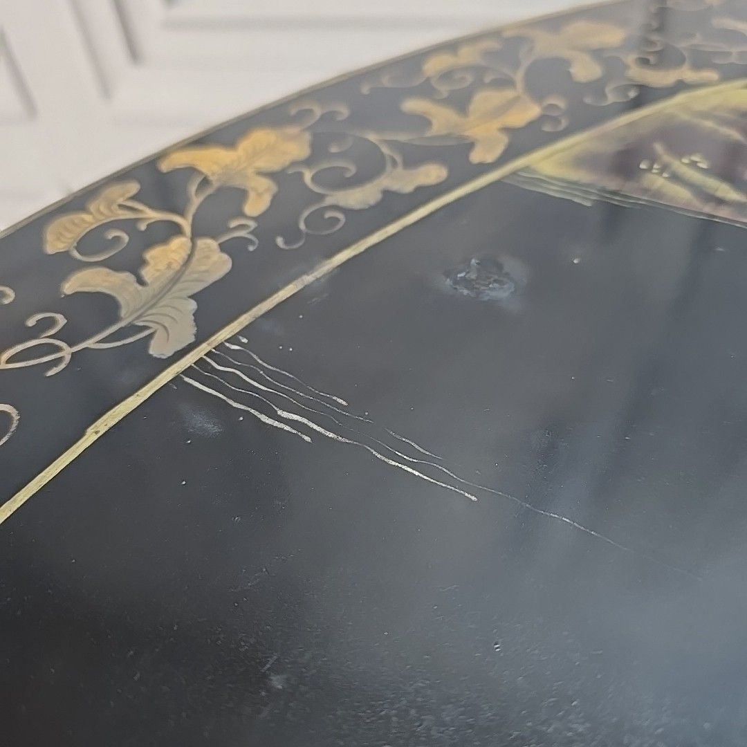 photo buy Antique Tilt Top Table Chinoiserie Lacquered Oriental Chinese Tripod Vintage