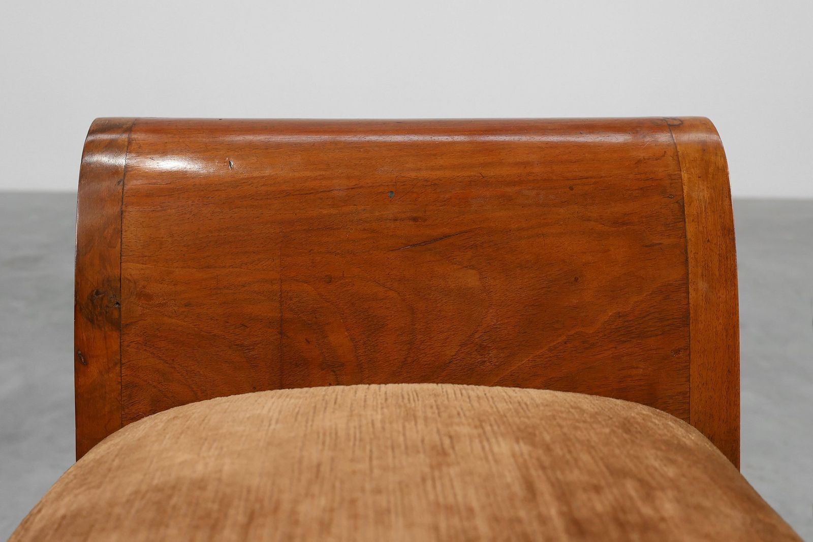 Furniture Art Deco Walnut Stool With Velvet Upholstery, Italy, 1920s photo