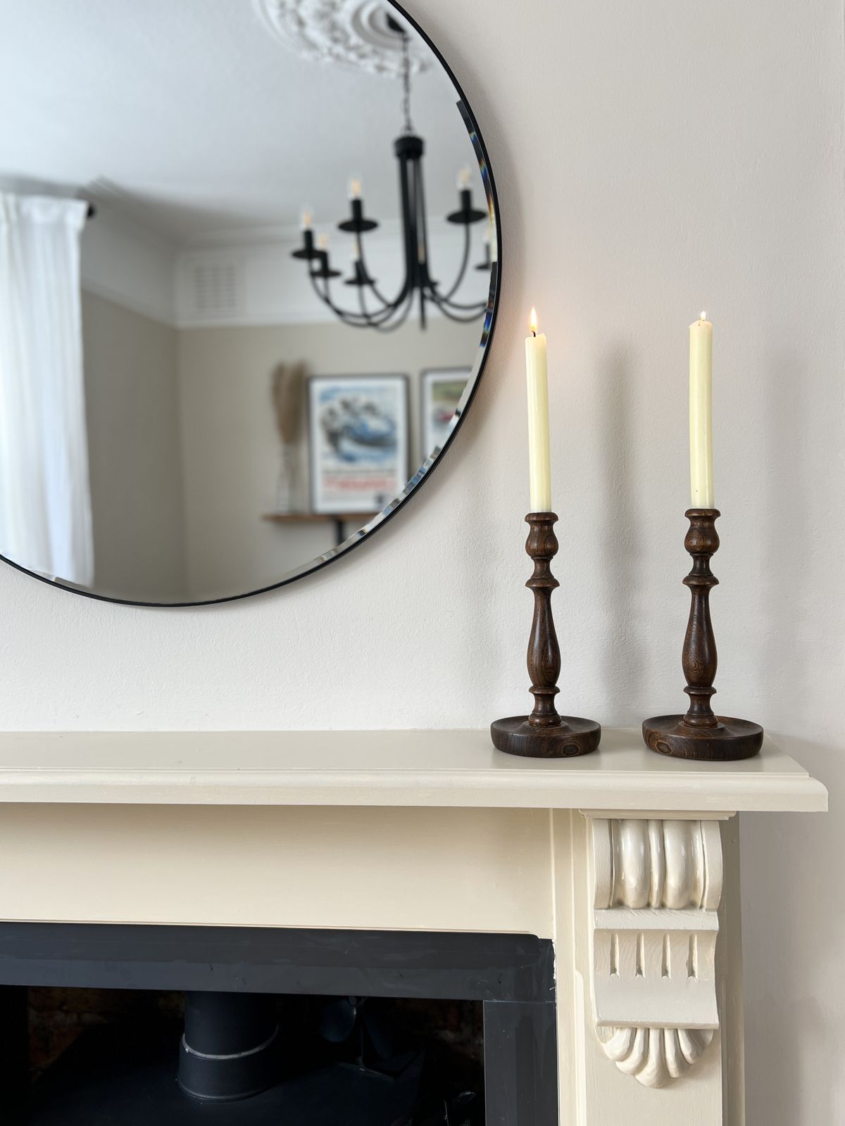 Pair Of Tall Vintage Turned Wooden Candlesticks