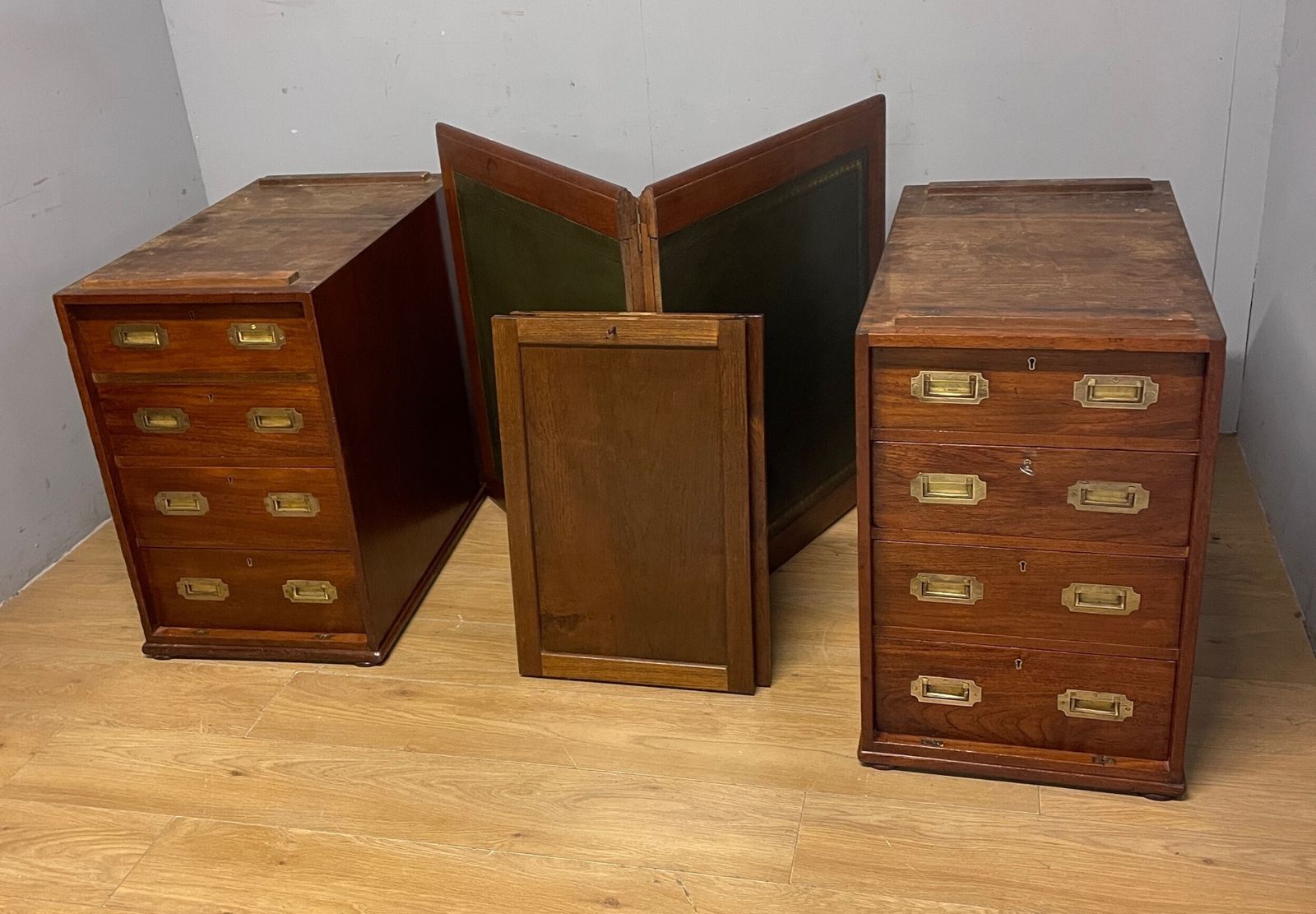 Rare C19th Teak Military Three Part Desk With Inset Leather Top photo furniture
