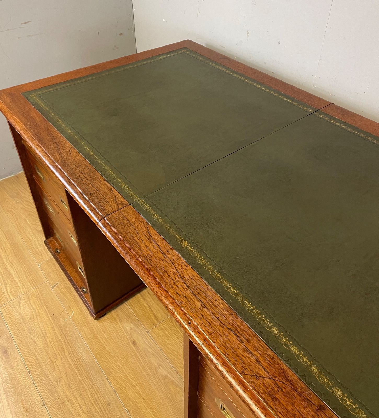 Rare C19th Teak Military Three Part Desk With Inset Leather Top photo 2450.0