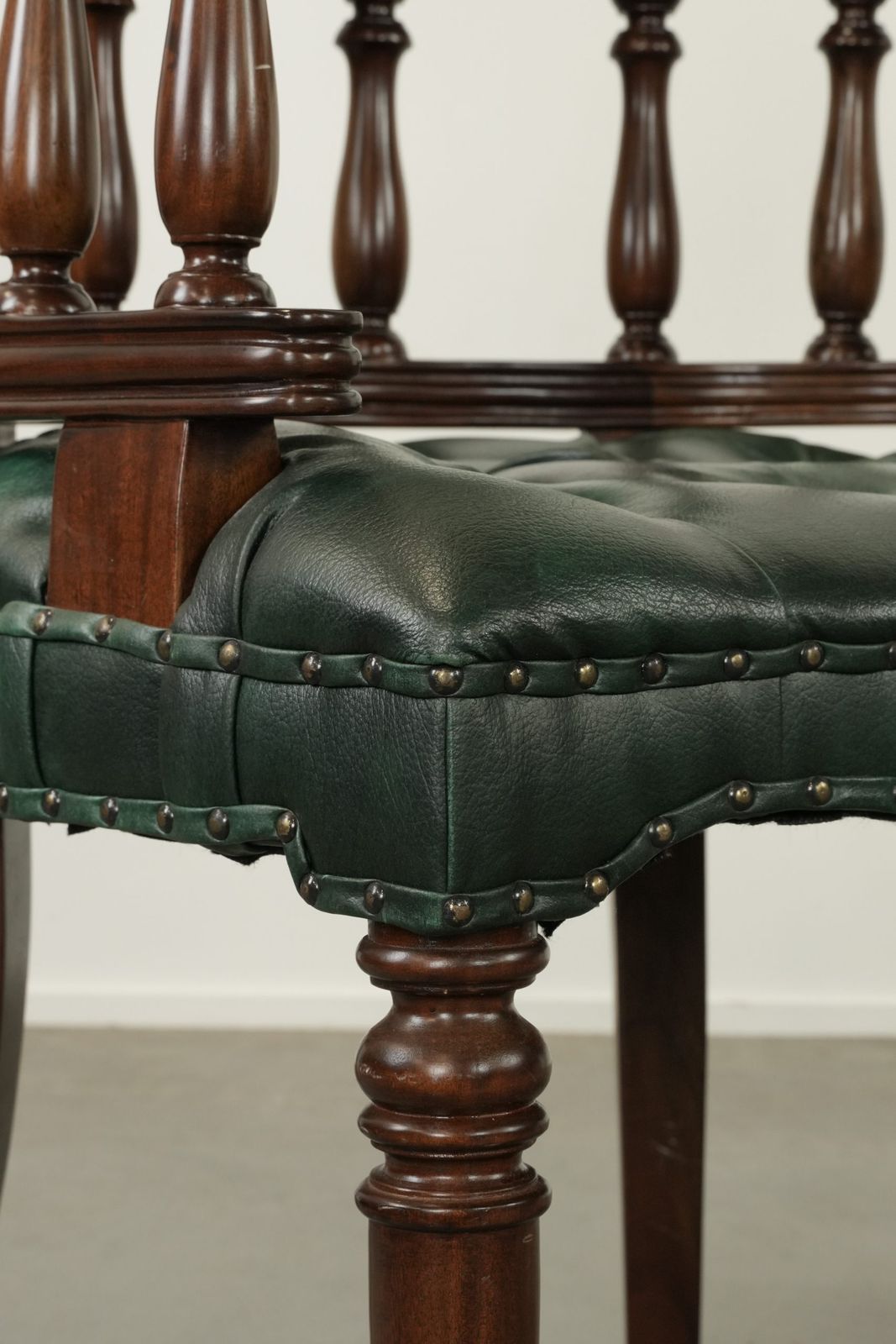 photo buy Set Of Two Green Flame Patterned Cowhide Chesterfield Desk Chairs/Side Chairs In English Style