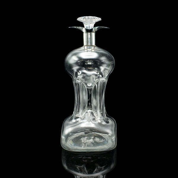Antique Spirit Decanter, English, Glass, Silver, Port, Brandy Bottle, Edwardian photo for sale