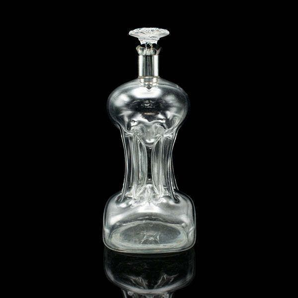 Antique Spirit Decanter, English, Glass, Silver, Port, Brandy Bottle, Edwardian photo Home Decor