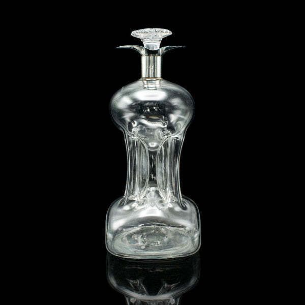 Antique Spirit Decanter, English, Glass, Silver, Port, Brandy Bottle, Edwardian photo 1004.0