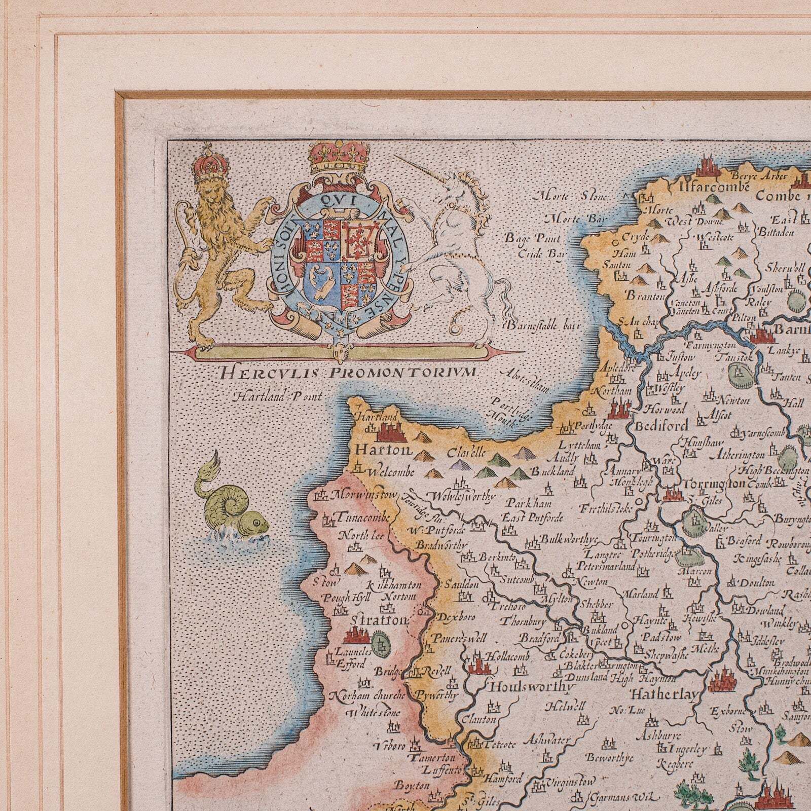 Antique Devon County Map, English, Framed 17th Century Atlas Cartography, C.1650 photo vinterior