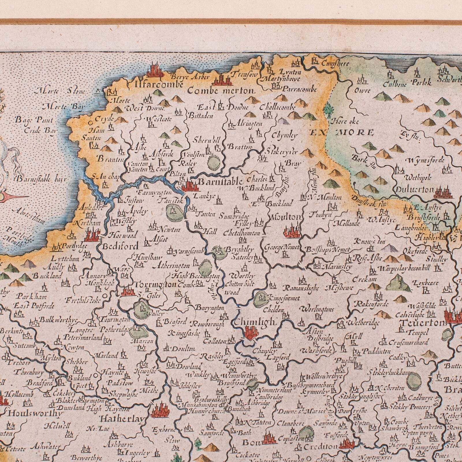 Antique Devon County Map, English, Framed 17th Century Atlas Cartography, C.1650 photo buy