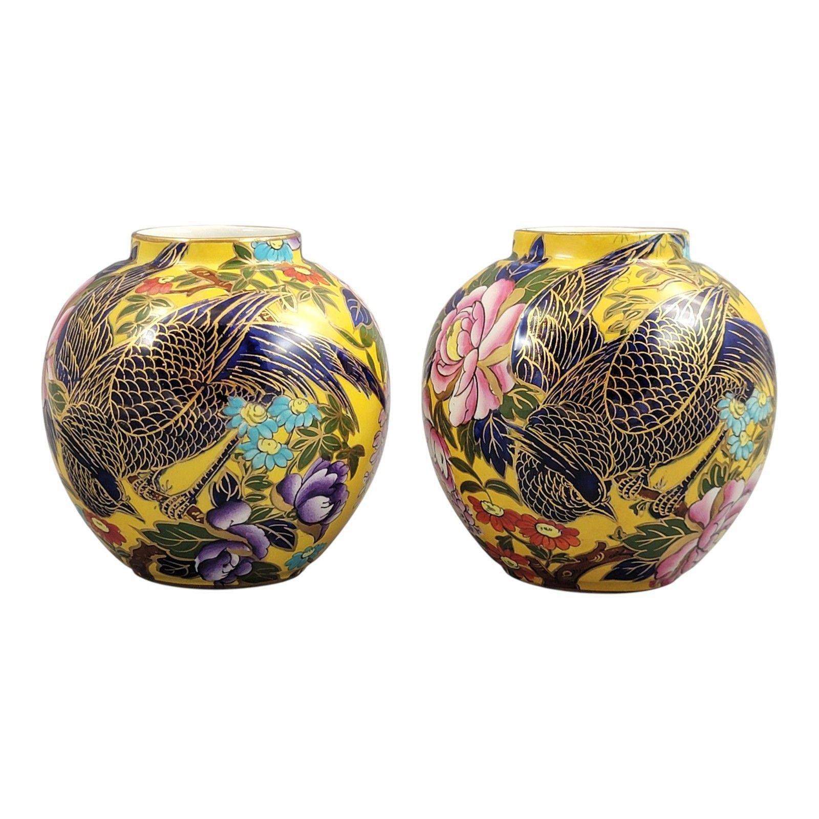 Edwardian Mason’s Patent Ironstone Oriental Vases With Exotic Bird, Circa 1915 photo 900.0