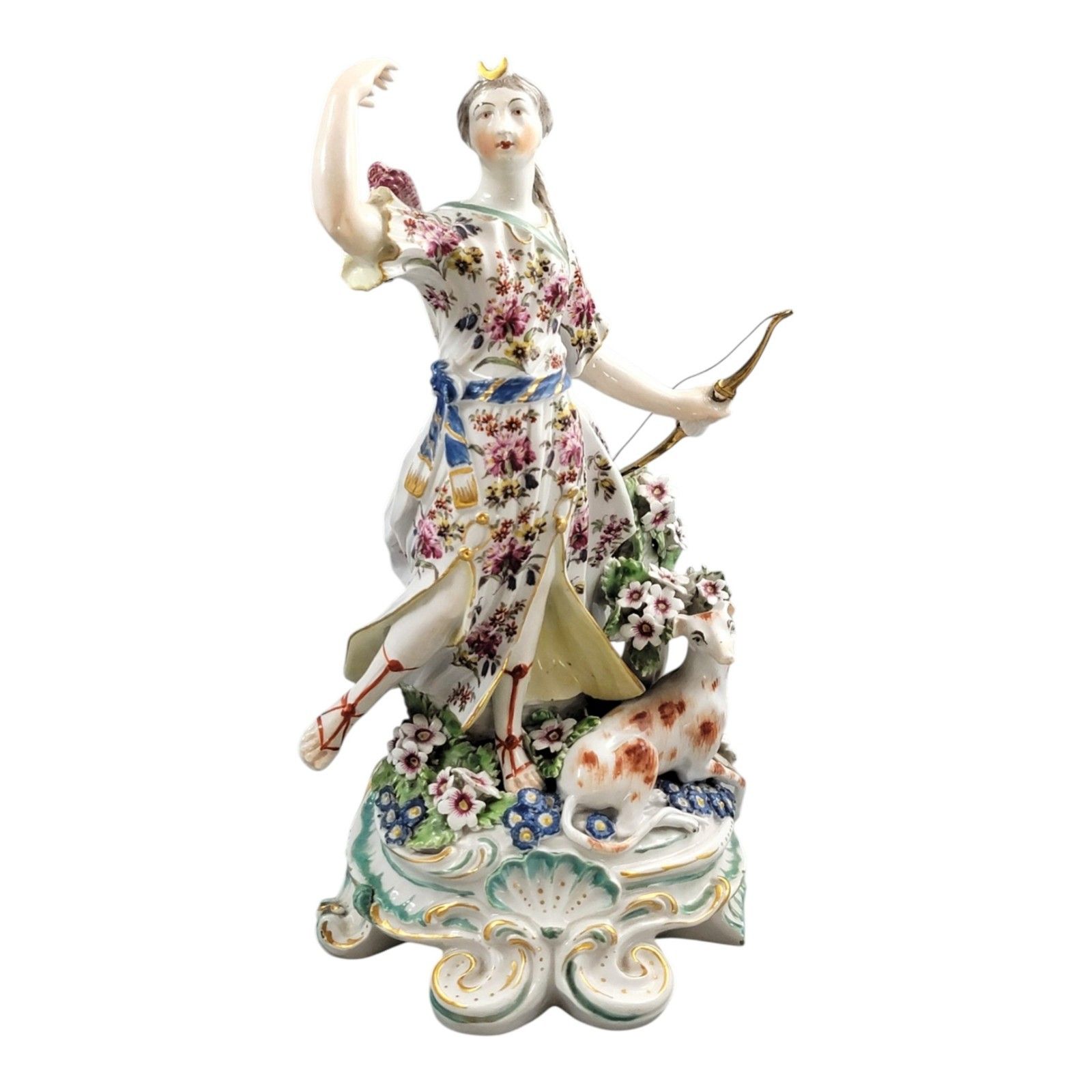 Derby Porcelain Figure Of Diana With A Hunting Dog, Patch Period Circa 1760–1765 photo vintage