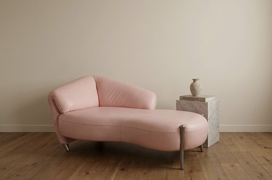 Rare Vintage Poltromec Pink Leather Chaise Lounge – Italian Design (Frédéric Amat)