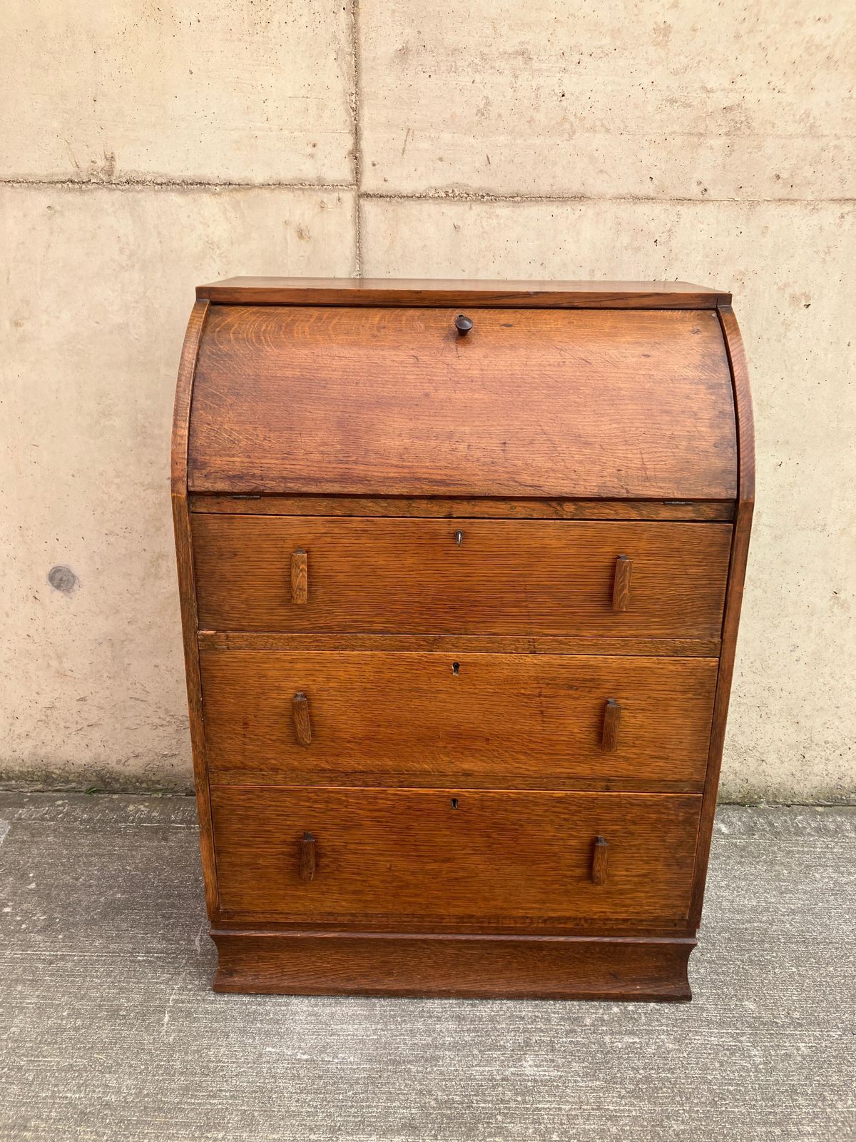1920's English Art Deco Secretaire Desk Bureau In Oak photo furniture