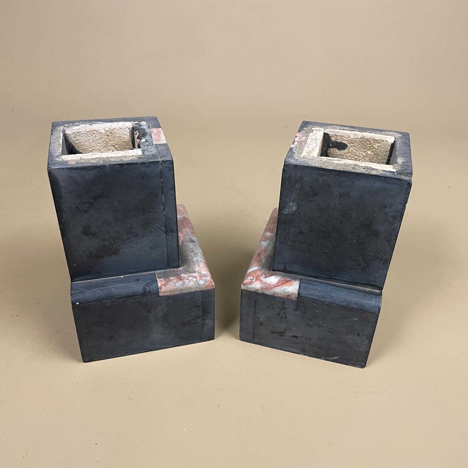 photo for sale Pair Stone Marble Book Ends Decorative Shelf Ornaments Bookends Black Pink Square Heavy Library Display Pieces