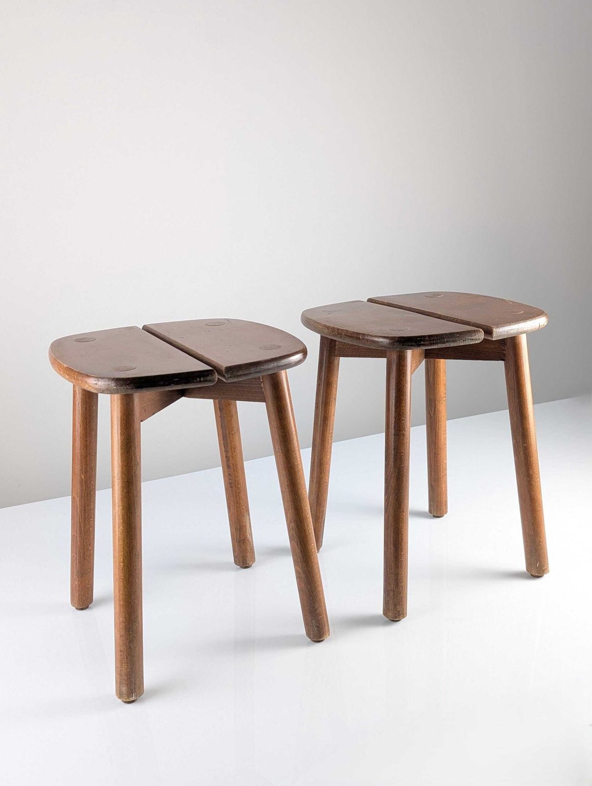 photo buy Pair Of Wooden Stools By Pierre Gautier Delaye, France, 1960s