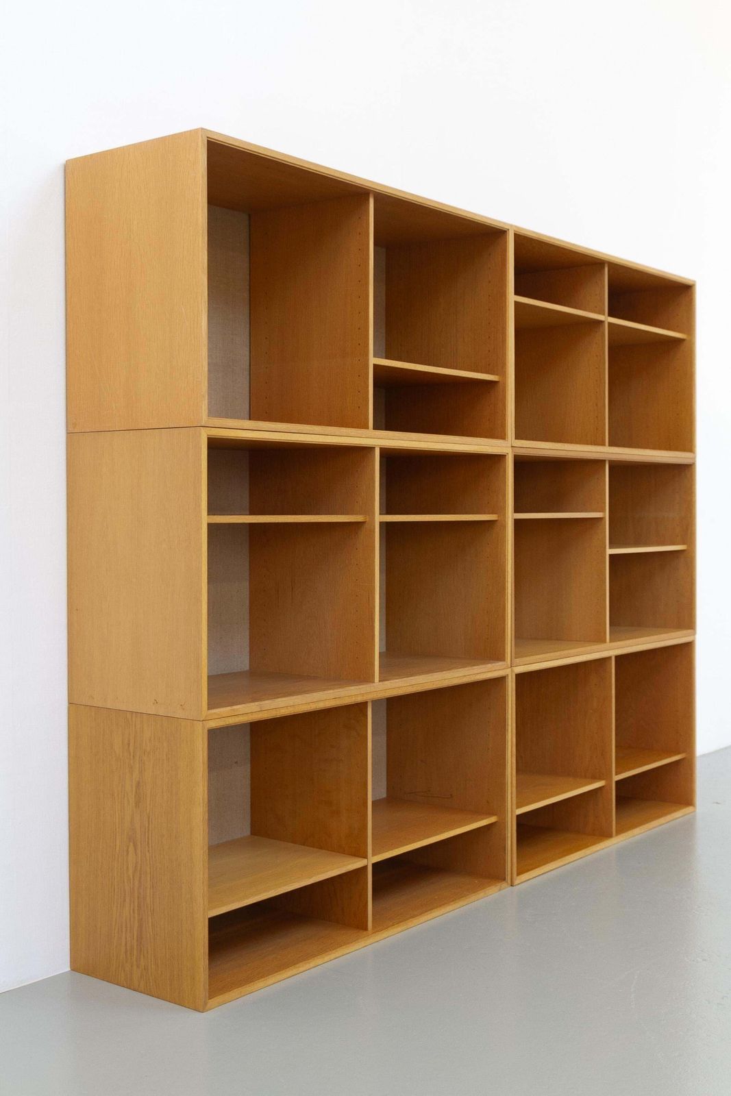 Danish Modern Modular Oak And Hessian Bookcases By Hg, 1970s. Set Of 6. photo for sale