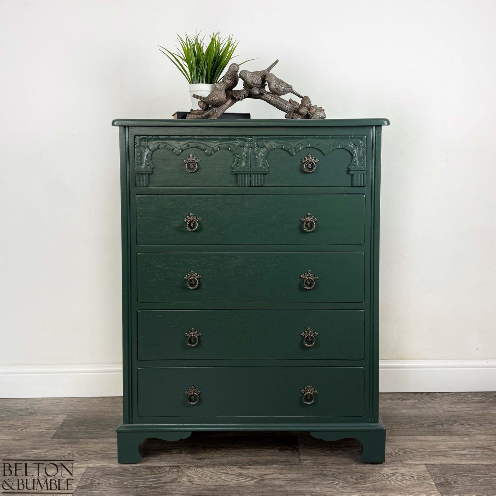 Five Drawer Chest Of Drawers In Dark Jewel Green