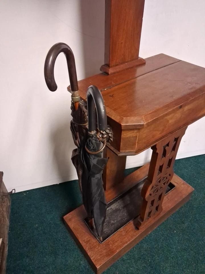Antique Victorian Mahogany Hat Coat Tree Hall Stand With Original Brass Hooks photo vinterior