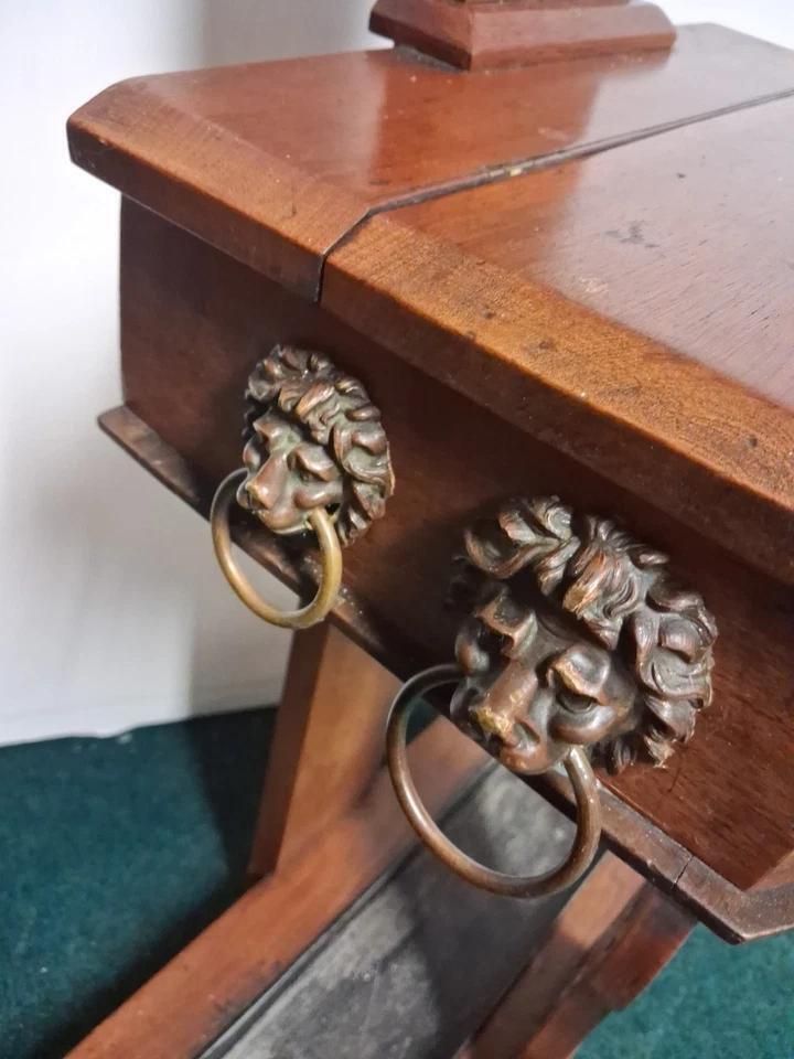 Furniture Antique Victorian Mahogany Hat Coat Tree Hall Stand With Original Brass Hooks photo