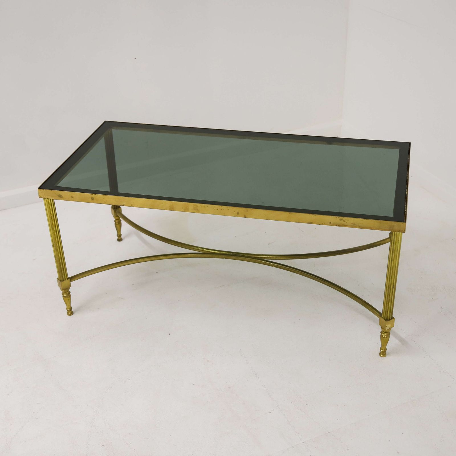 Furniture Mid 20th Century Hollywood Regency Brass And Smoked Glass Coffee Table photo