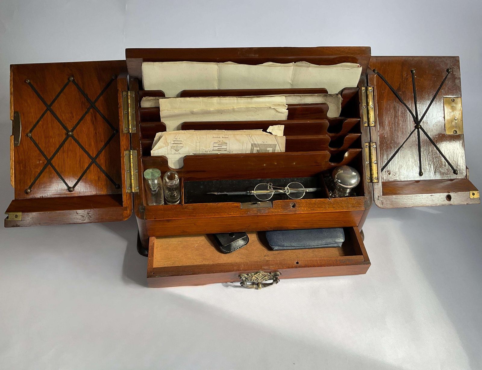 Victorian Gentleman's Time Capsule Stationery Box Complete With Silver And Cut Glass Inkwell And Many Other Accessories. photo Home Decor