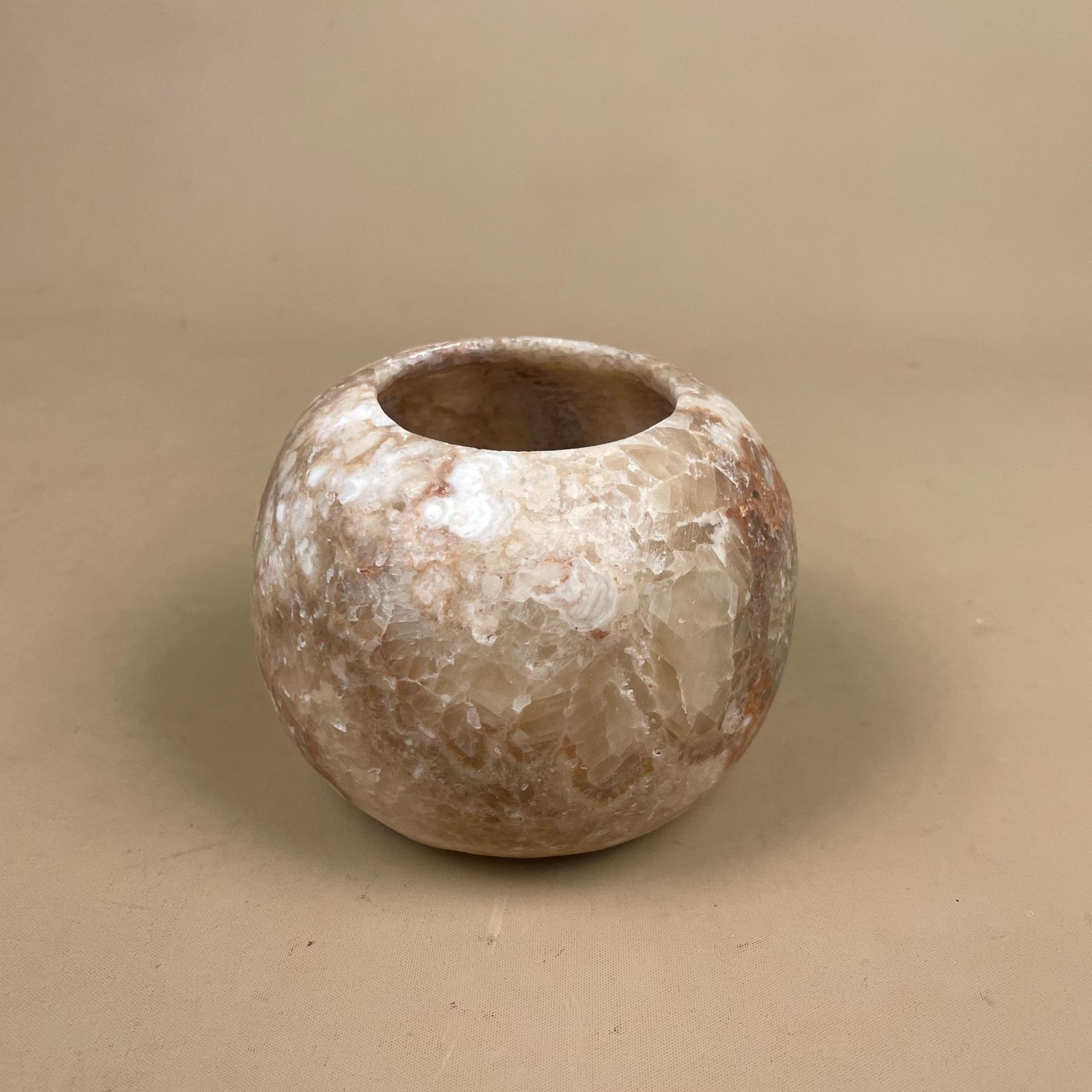 Stone Candle Holder Natural Beige Round Tea Light Holder Ball Table Mantle Display Cream Decorative Polished Rock photo furniture