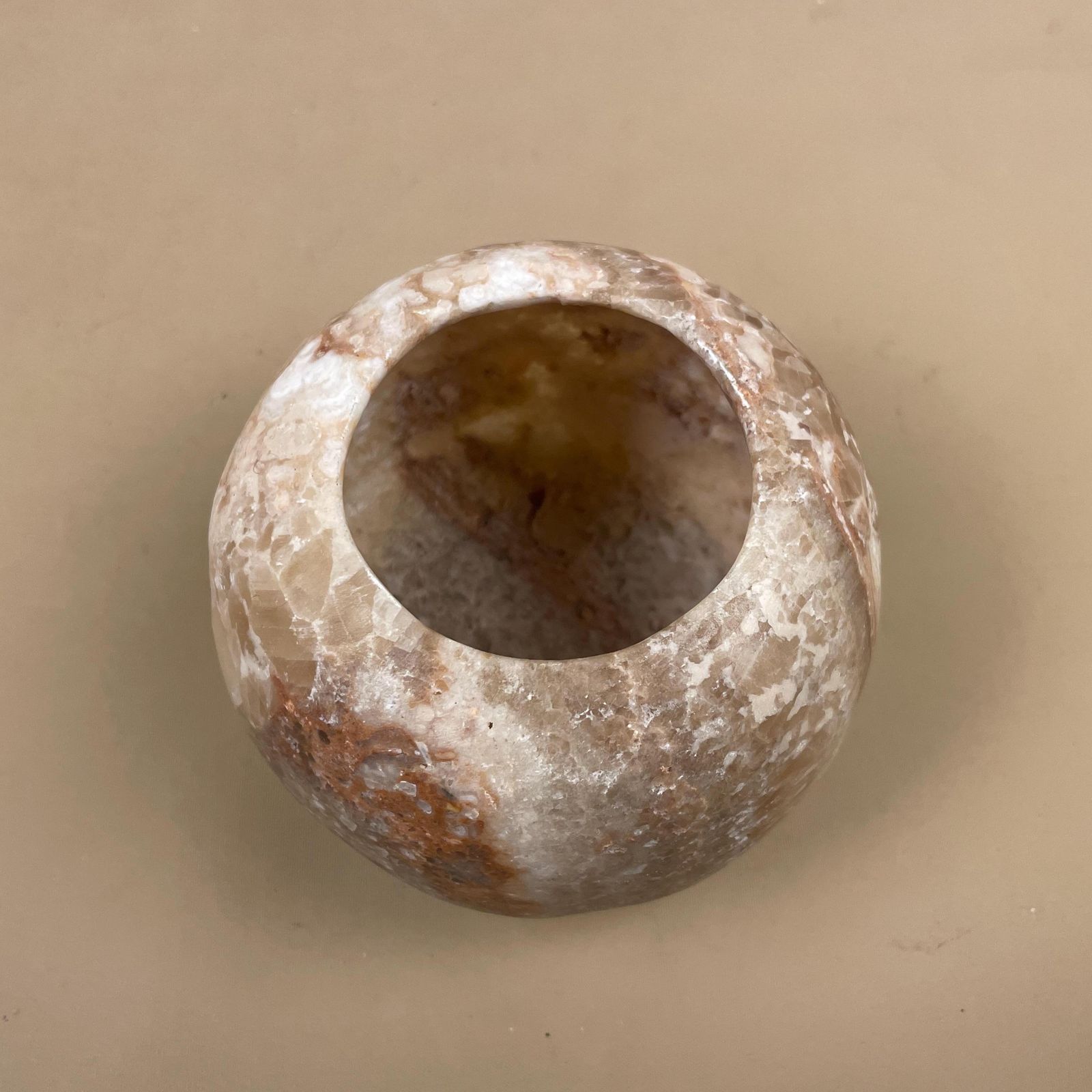 Stone Candle Holder Natural Beige Round Tea Light Holder Ball Table Mantle Display Cream Decorative Polished Rock photo Home Decor