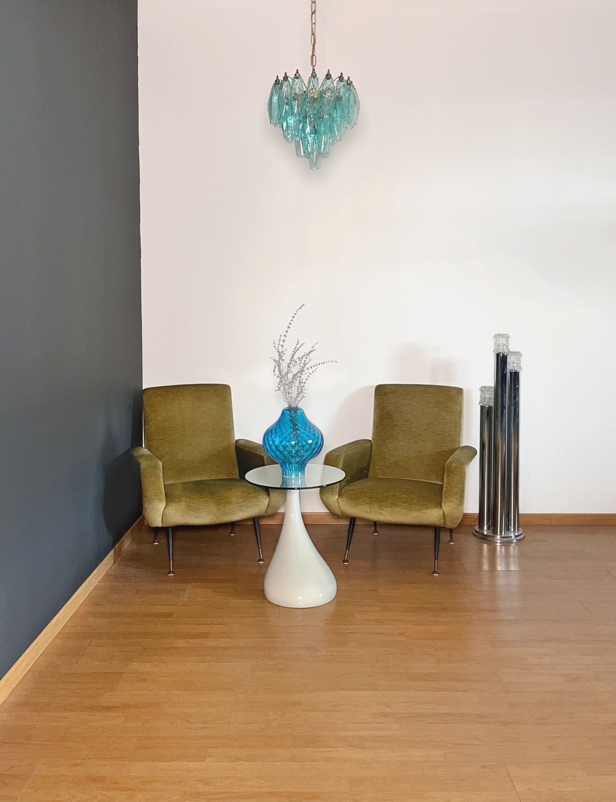 Elegant Murano Turquoise Poliedri Chandelier   Carlo Scarpa Design photo Lighting