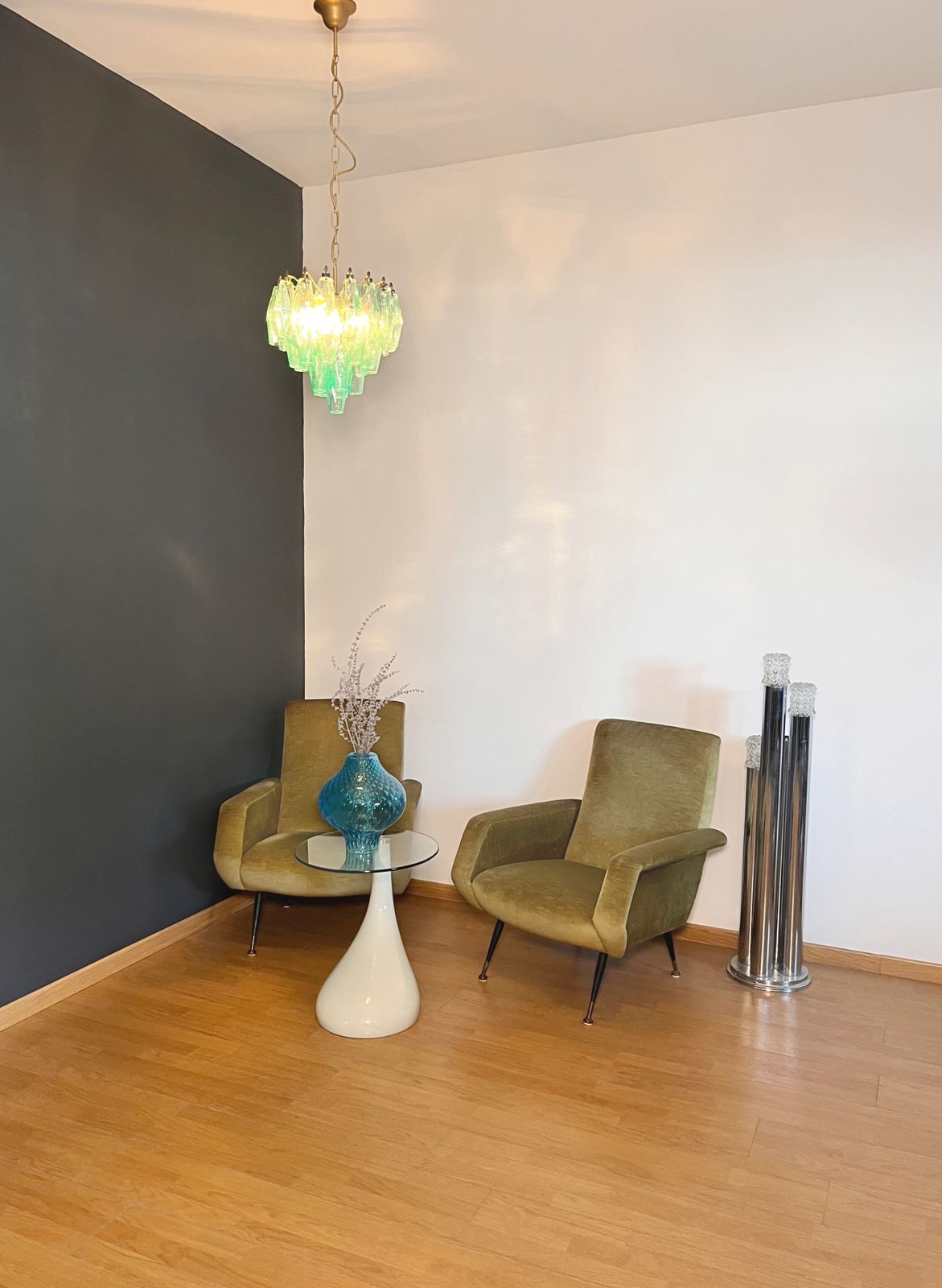Lighting Elegant Murano Turquoise Poliedri Chandelier   Carlo Scarpa Design photo