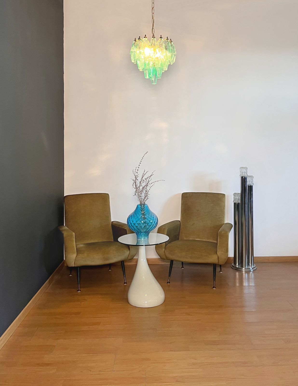 980.0 Elegant Murano Turquoise Poliedri Chandelier   Carlo Scarpa Design photo