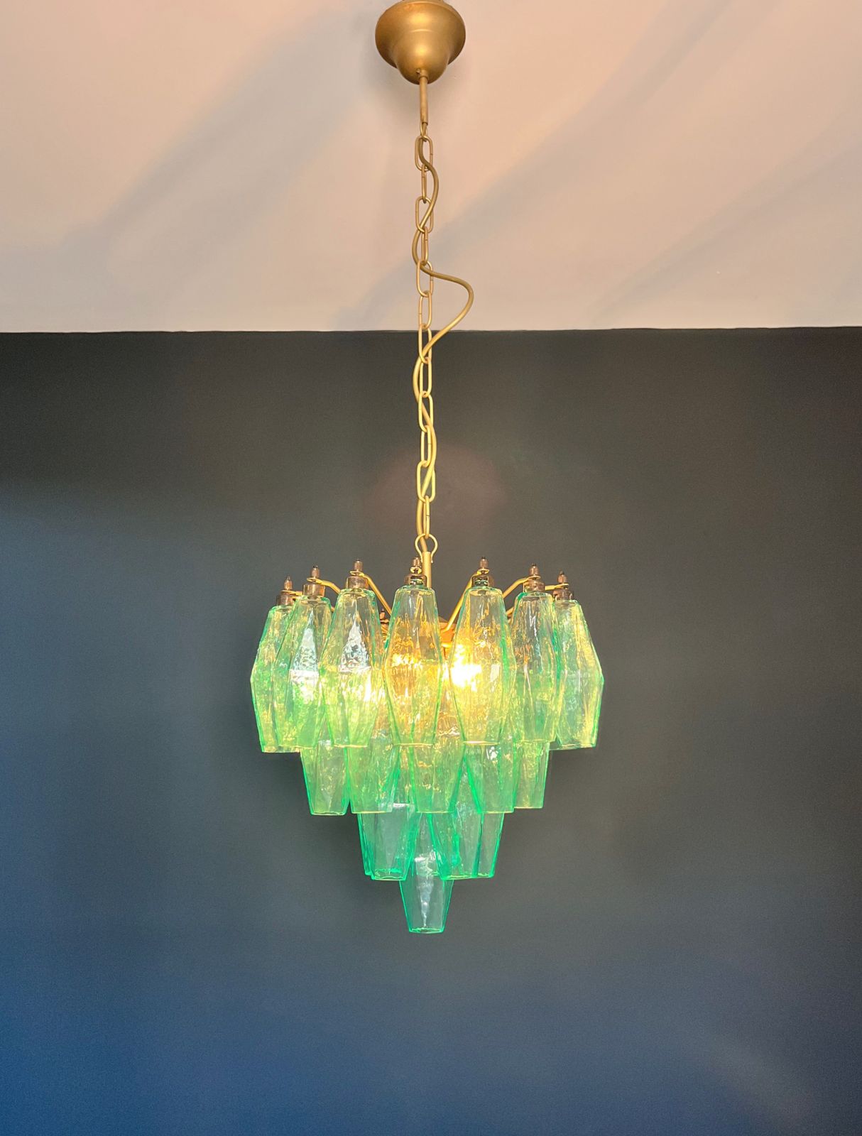 photo vintage Elegant Murano Turquoise Poliedri Chandelier   Carlo Scarpa Design