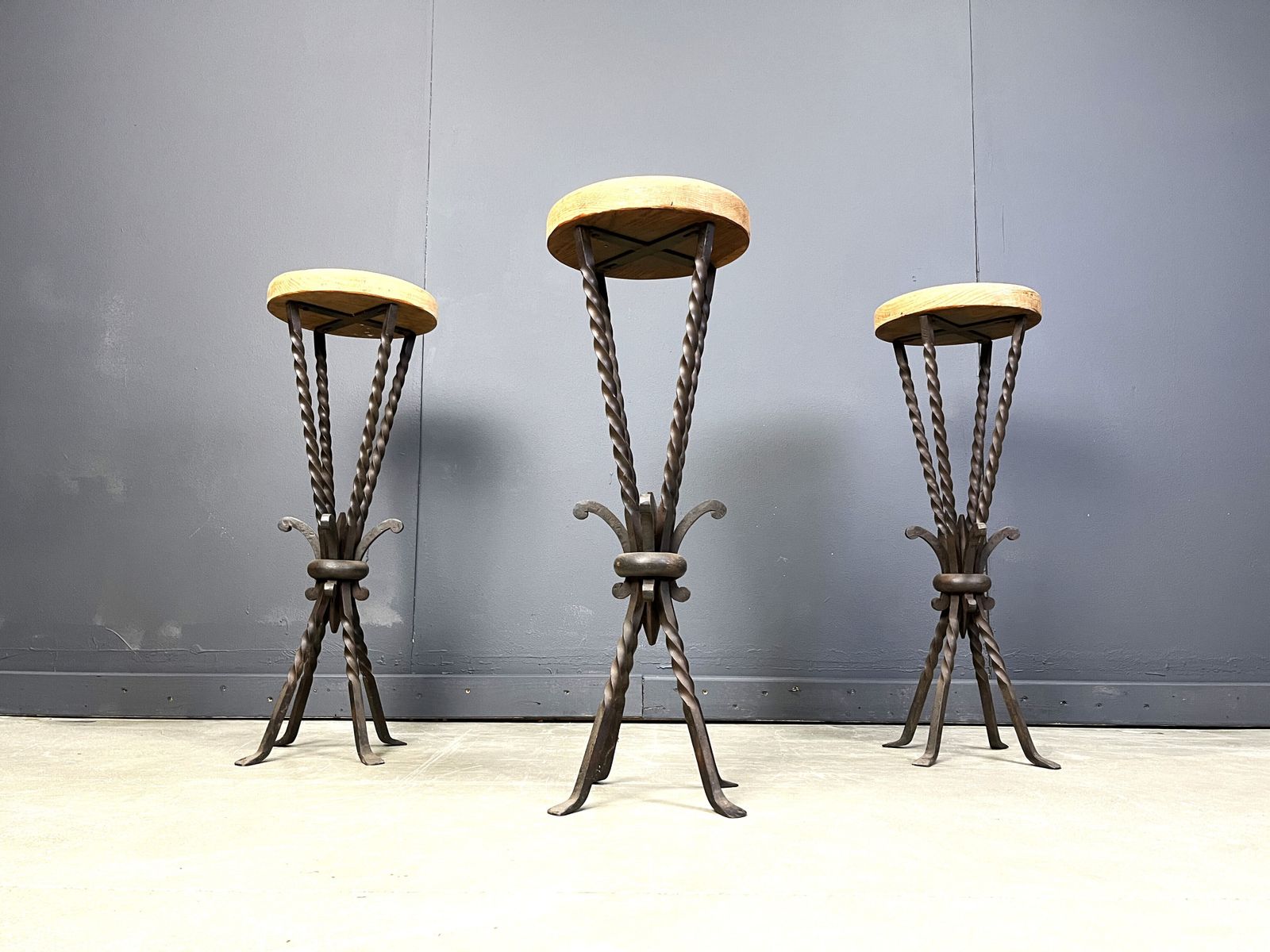 Vintage French Wrought Iron Bar Stools, 1960s   Set Of 3 photo vintage