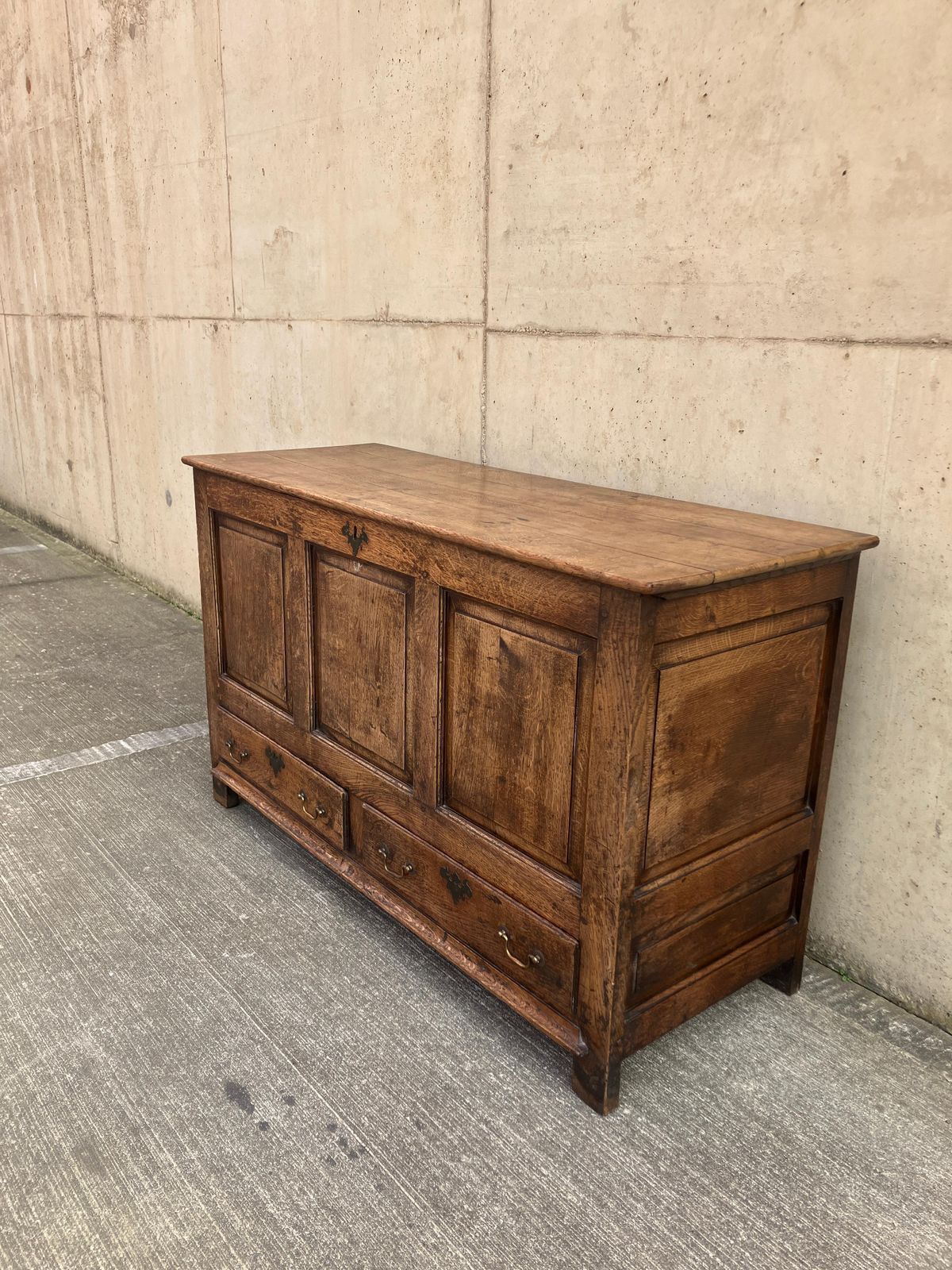 Very Large English Antique Solid Oak Mule Chest Coffer With Drawers From 1790 photo vinterior