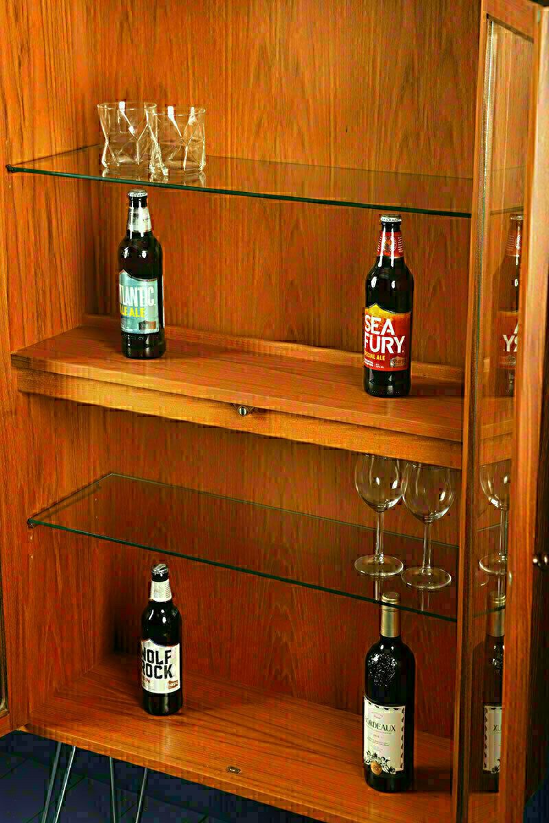 G Plan Fresco Large Glass Drinks Display Cabinet On Hairpin Legs 1970s photo for sale