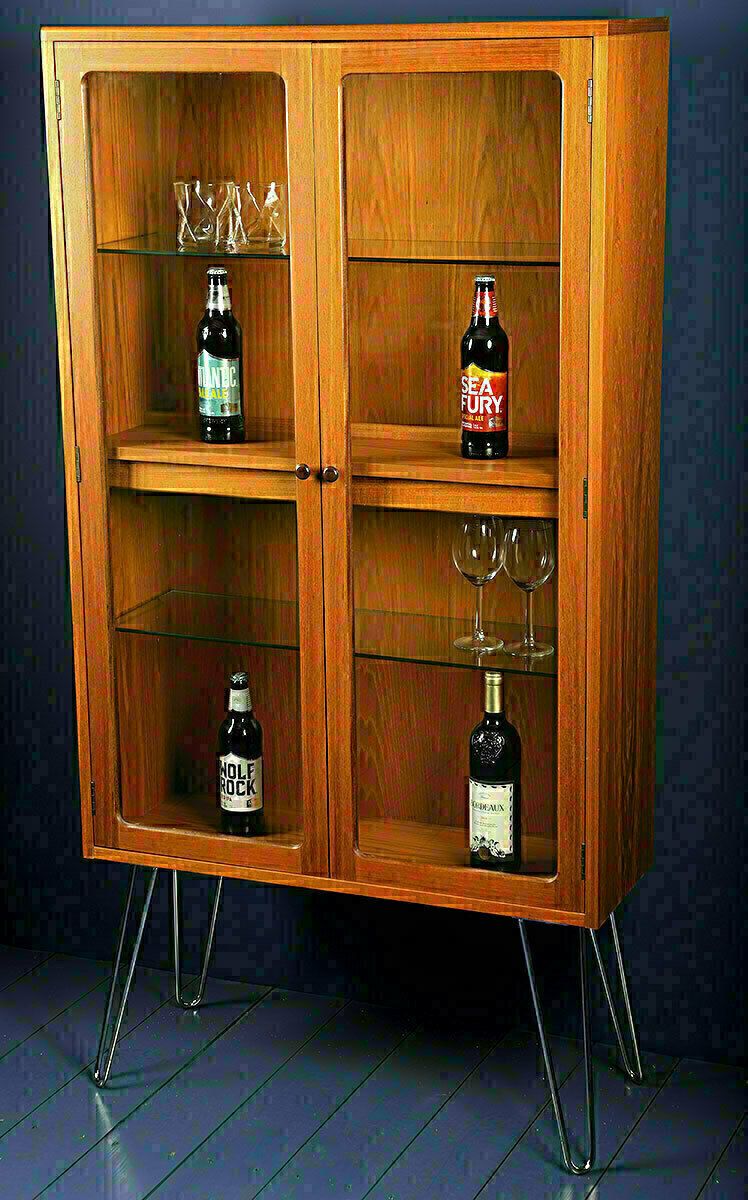 G Plan Fresco Large Glass Drinks Display Cabinet On Hairpin Legs 1970s photo Furniture