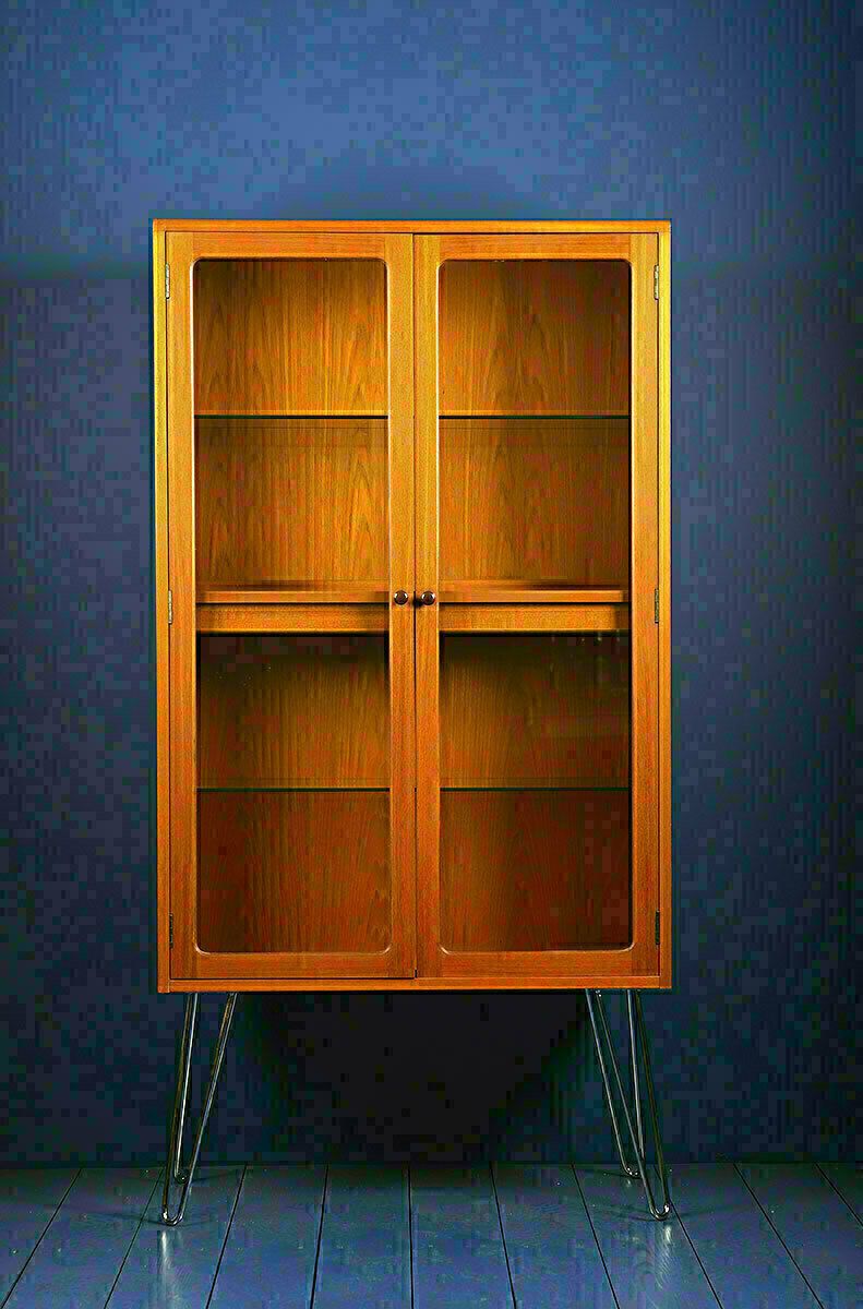 G Plan Fresco Large Glass Drinks Display Cabinet On Hairpin Legs 1970s photo 295.0