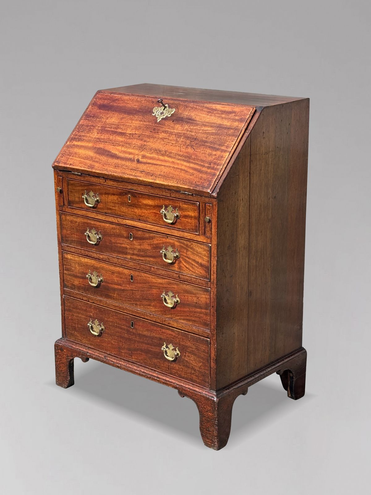 Diminutive 18th Century George III Period Figured Mahogany Bureau photo vintage