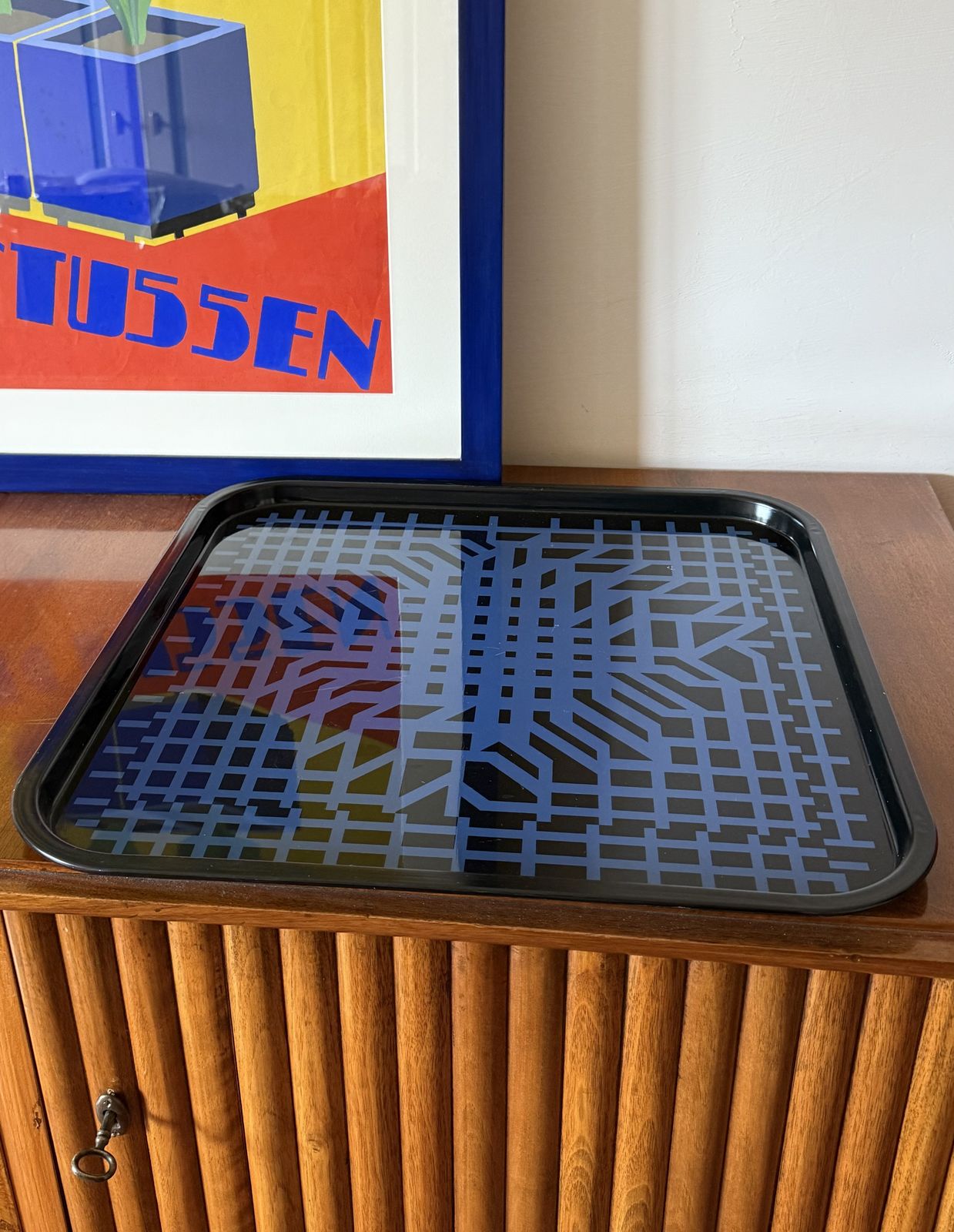 Victor Vasarely, Space Age Op Art Metal Tray, Limited Edition Metalgraf Italy 1970s photo vinterior