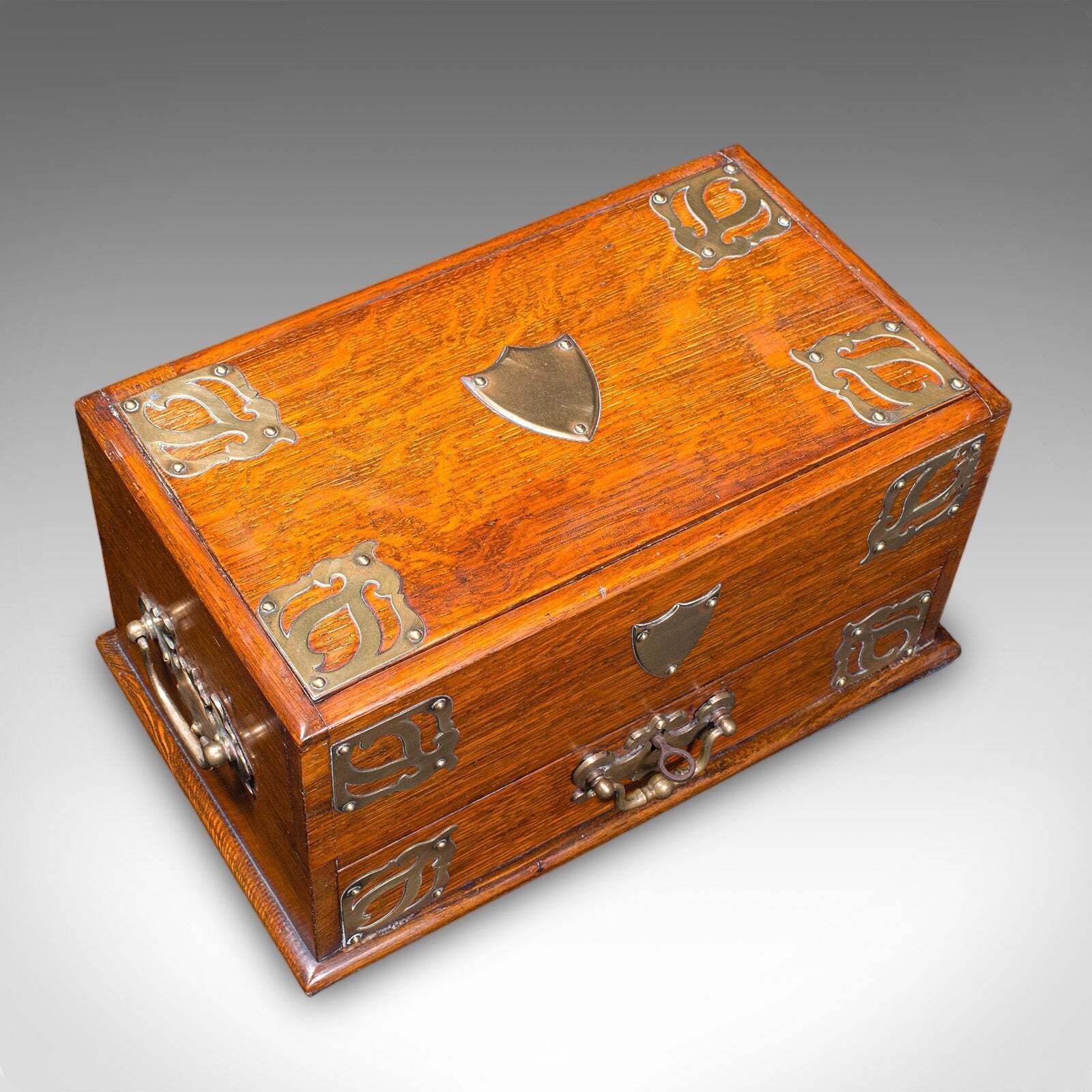 Antique Smoker's Box, English, Oak, Brass, Cigar Case, Club Lounge, Edwardian photo buy