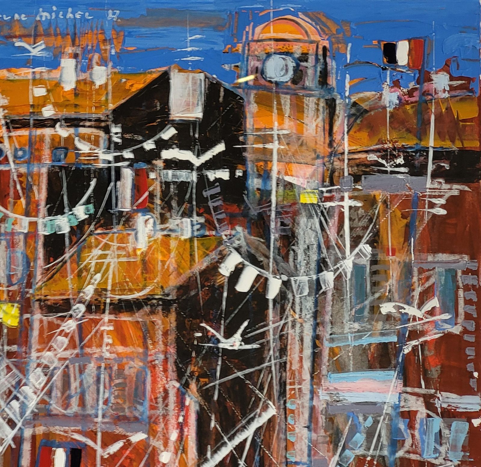 The Port Of Saint Tropez. Acrylic On Paper. 73cm X 57cm 1983 By Michel Godjevac photo 775.0