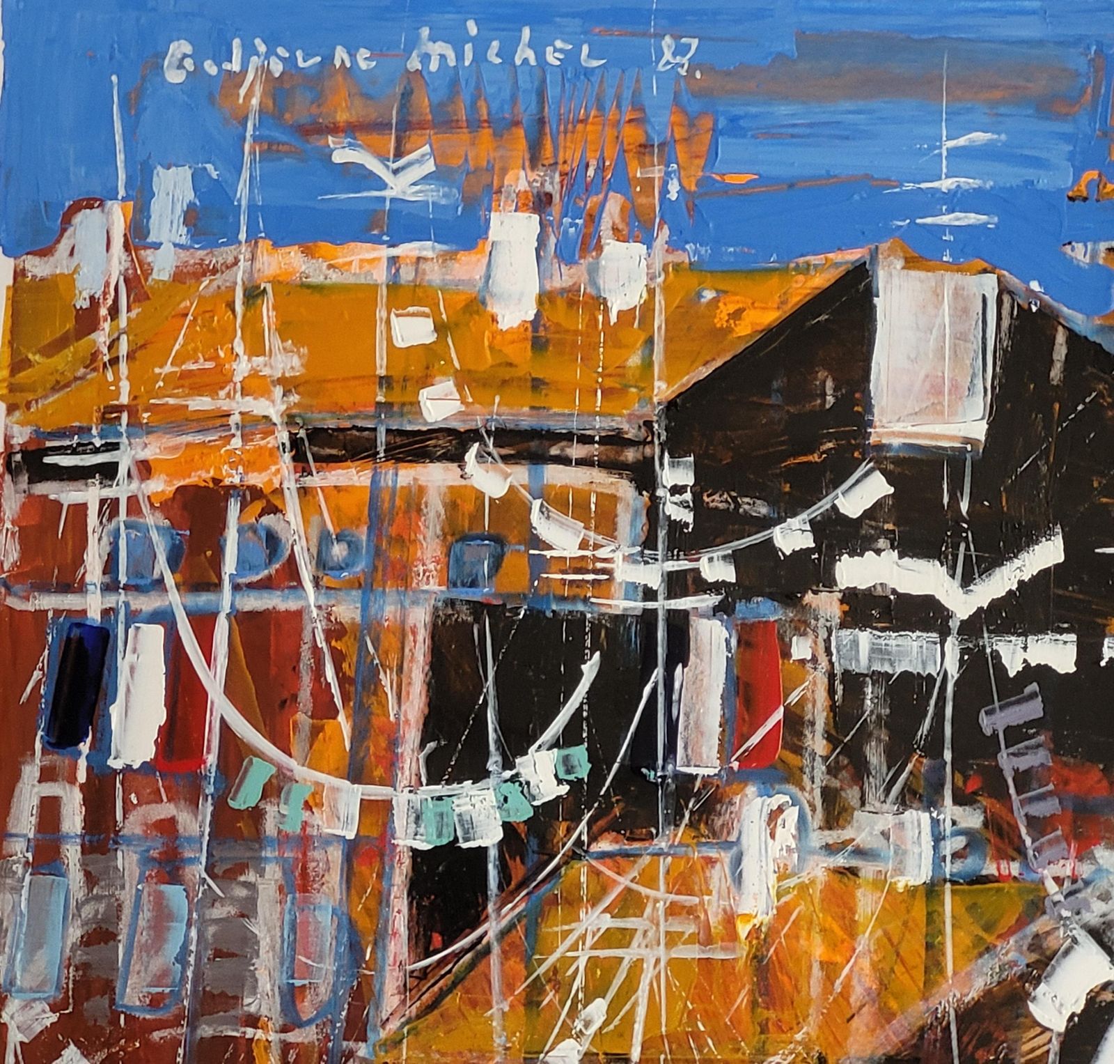photo furniture The Port Of Saint Tropez. Acrylic On Paper. 73cm X 57cm 1983 By Michel Godjevac