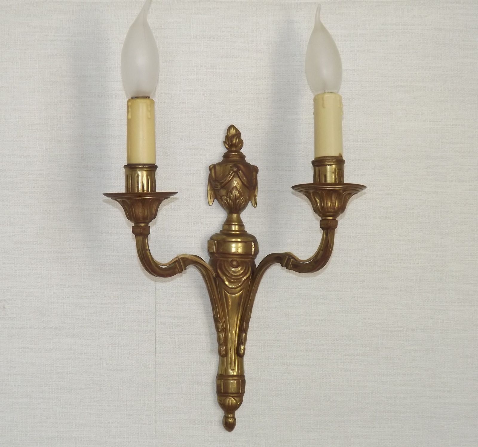Large Bronze French Double Light Empire Wall Sconce With Urn And Swag Detail