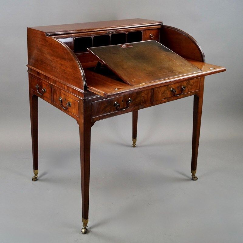 A Fine George III Flame Mahogany Roll Top Desk photo for sale