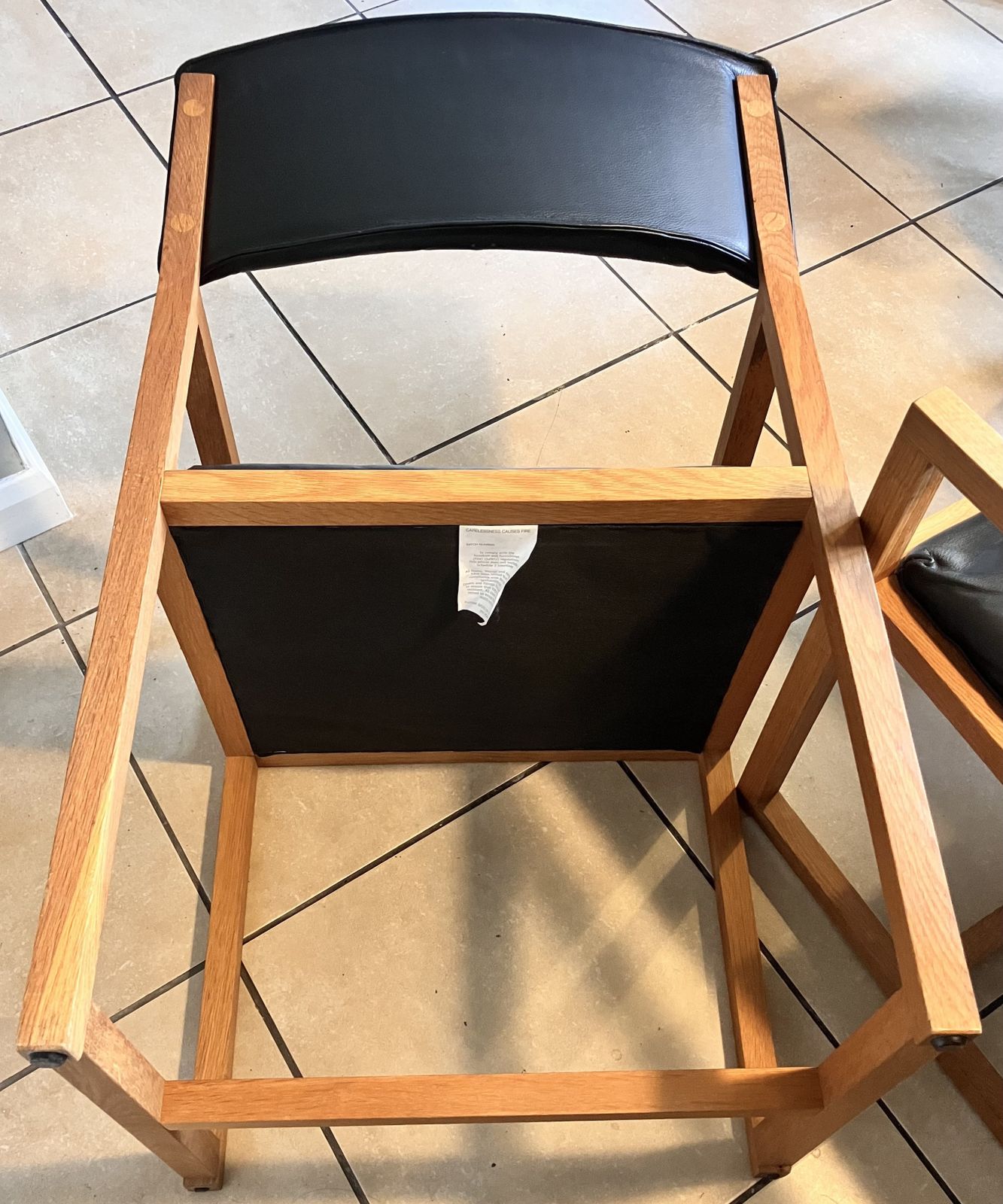 Furniture 80’ 90’s Set Of 6 Oak And Black Leather Chairs photo