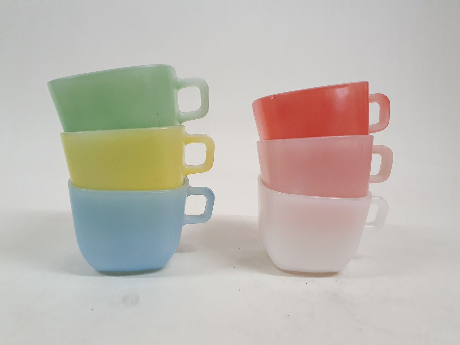 Set Of Six Mulitcolored Opale Soup Bowls By Arcopale, France 1950's