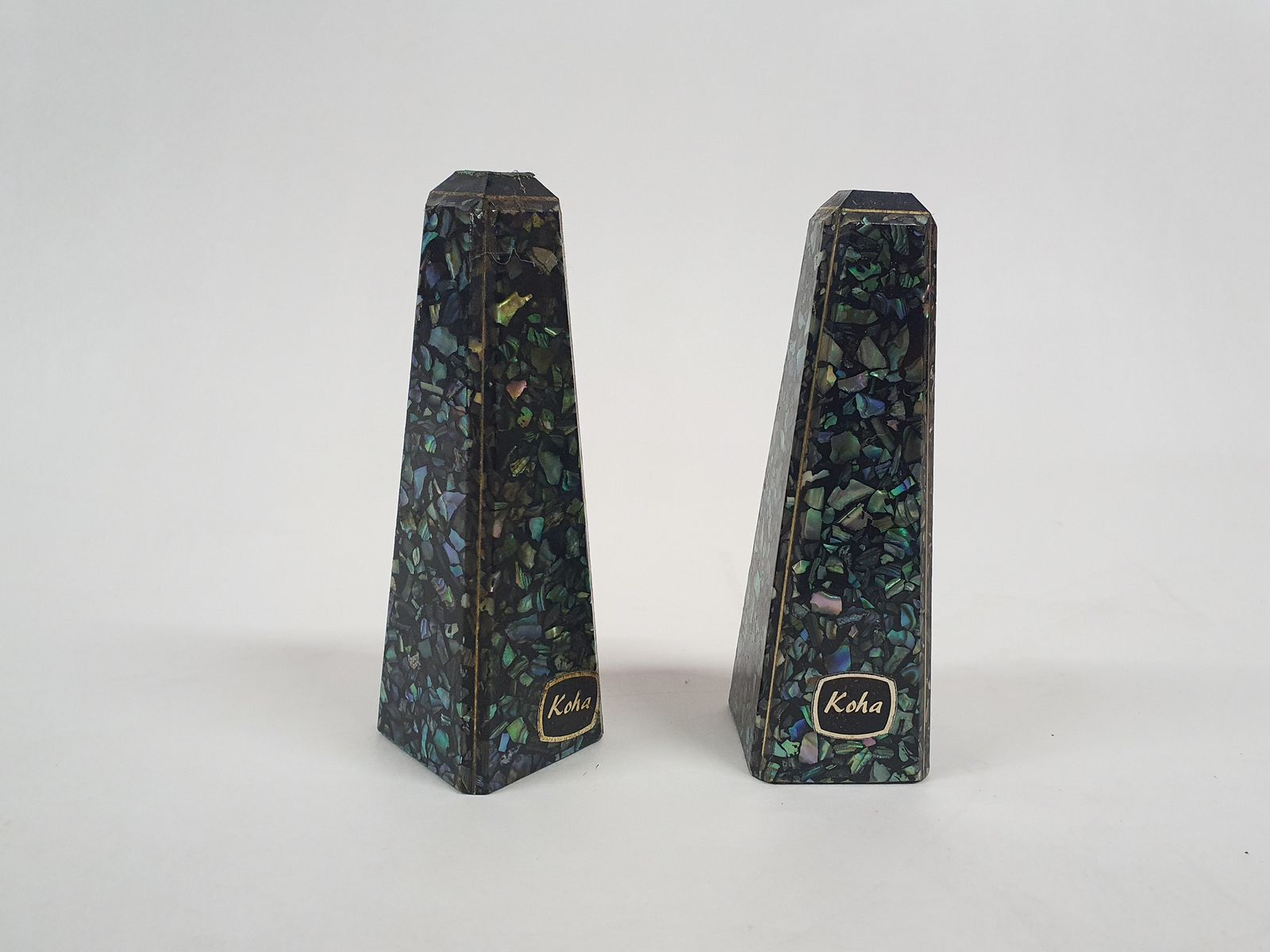 Vintage Salt And Pepper Shaker In Paua Shell, By Koha, New Zealand 1950's photo furniture
