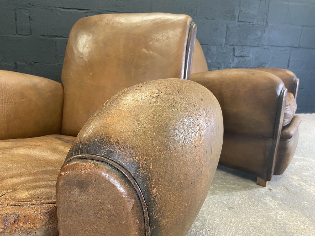 Pair Of Original French Vintage Leather Club Chairs photo 1895.0