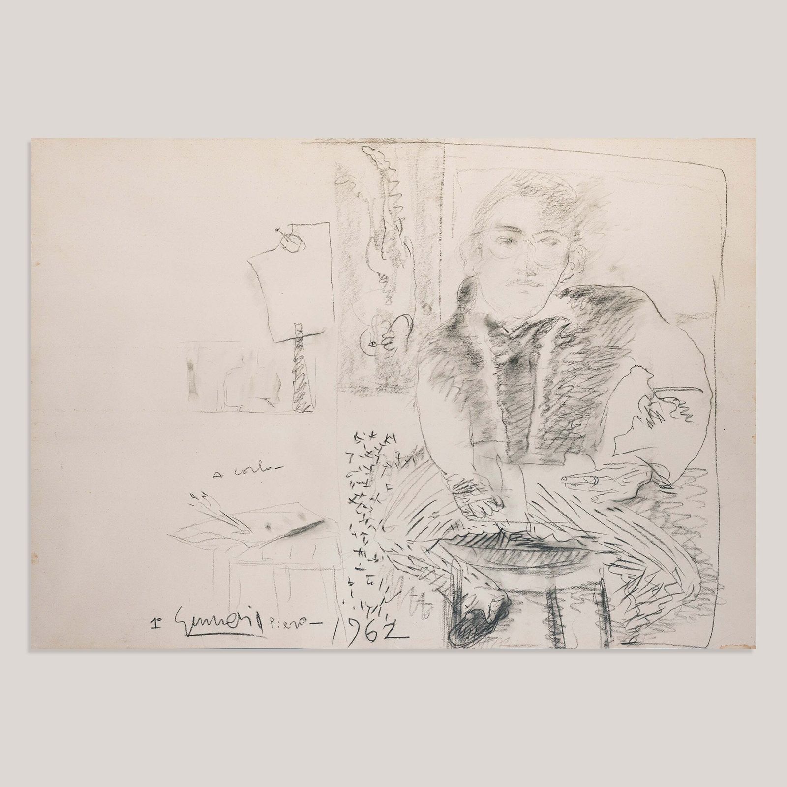 Portrait Study – Unidentified Artist 1962 – Original Modernist Sketch photo for sale